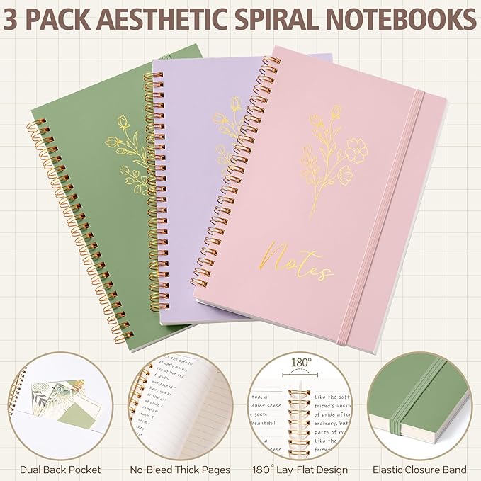 58PCS Aesthetic School Supplies, Cute College Ruled A5 Spiral Notebook Stationary Set Back to School Supplies Bible Study Kit Office College Essentials with Pastel Highlighters for Women Student Girls