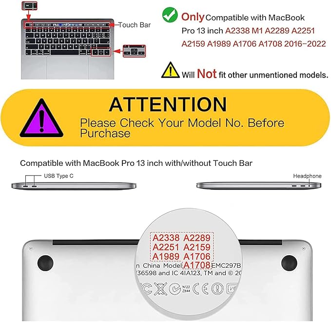 Compatible with MacBook Pro 13 Inch Case M2/M1 2025 2022-2017 A2338 A2289 A2251 A2159 A1989 A1706 A1708 Plastic Hard Shell Case&Keyboard Cover&Mac OS Keyboard Sticker (Sea Wave)