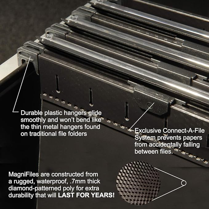 Ultimate Office MagniFile Extra-Capacity Hanging File Folders, 2" Box-Bottom, Letter Size, Feature Wrap-Around Bungee Security Cord (Set of 4)