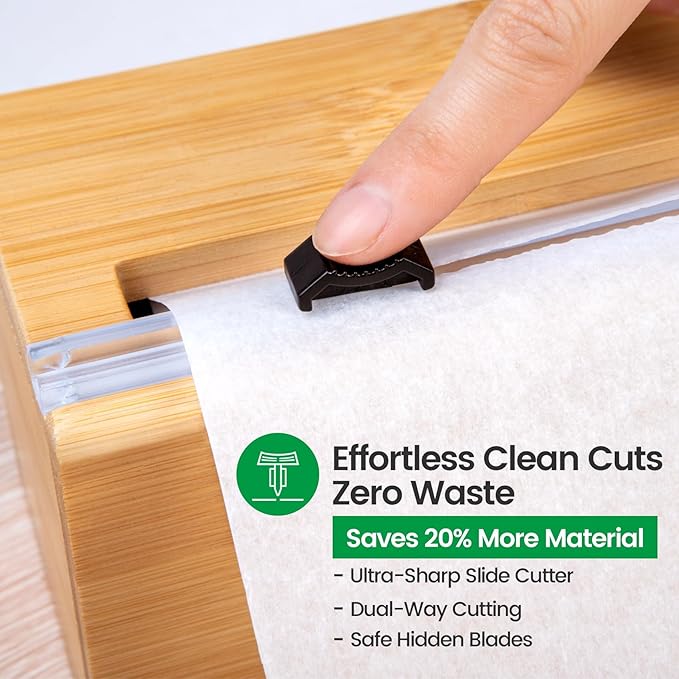 15 Inch Parchment Paper Dispenser with Cutter for Costco-Sized Roll, Bamboo Kitchen Drawer Organizer for Foil & Wax Paper, Wall-Mounted Large Food Wrap Holder