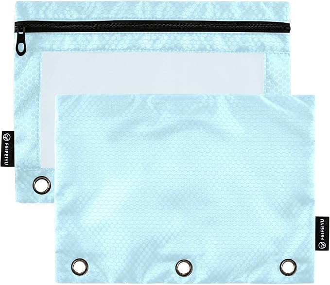 Gredecor Binder Pencil Pouch 3 Ring Light Blue Zipper Pencil Pouches Case 2 Pack Clear Binder Organizer for School Office