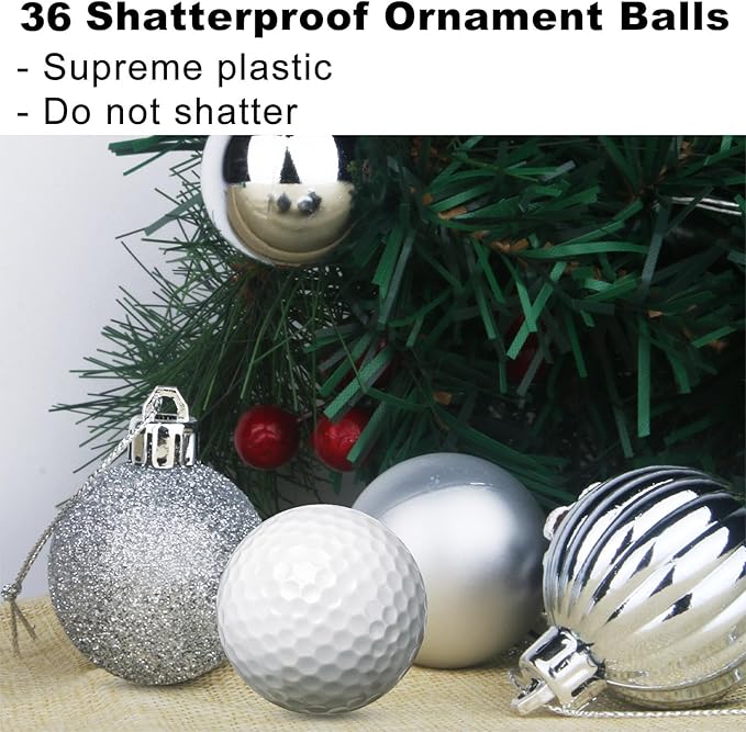 Silver 1.6" Small Christmas Balls Christmas Tree Decoration Ornaments Shatterproof Hanging Balls for Birthday Halloween Holiday Wedding Decorations Set of 36pcs