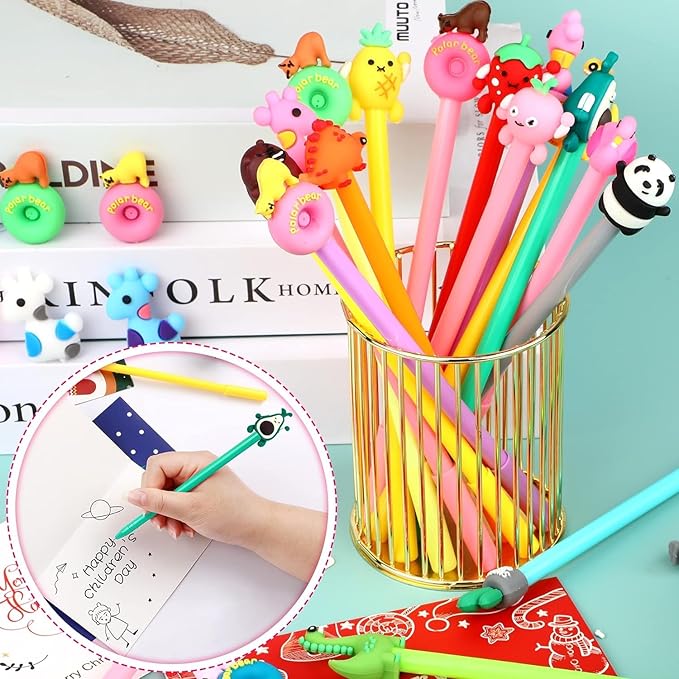 SANNIX 20 Pieces Cartoon Cute Gel Ink RollerBall Pens Bulk Assorted Styles Novelty Writing Pen for Kids Gift School Office Home Supplies Present