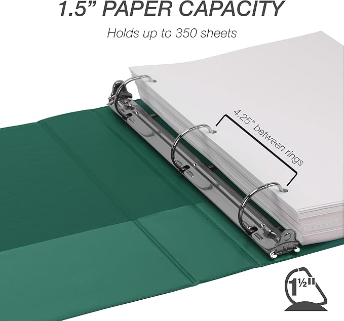 Samsill Durable 1.5 Inch Binder, Made in The USA, D Ring Binder, Customizable Clear View Cover, Green, Holds 350 Pages