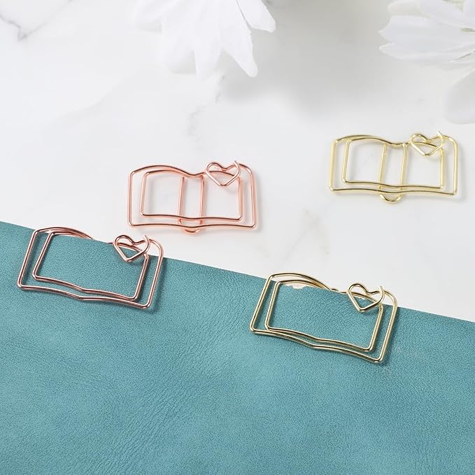 Giantree 40 Book-Shaped Paper Clips, Rose Gold and Gold Cute Papers Clip, Heart-Shaped Fun Paper Clips Metal Bookmarks, Memo Clip Set for Fun Office Supplies School Gifts Wedding Decorations