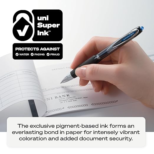 uni-ball® 207™ Retractable Fraud Prevention Gel Pens, Micro Point, 0.5 mm, Black Barrels, Black Ink, Pack Of 12