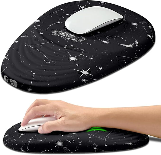 Hokafenle Ergonomic Mouse Pad Wrist Support with Stepped-Wedge Design, Wrist Rest Pain Relief Mousepad Filled with Memory Foam, Carpal Tunnel Mousepad for Wireless Mouse(12x8 inch, Galactic System)