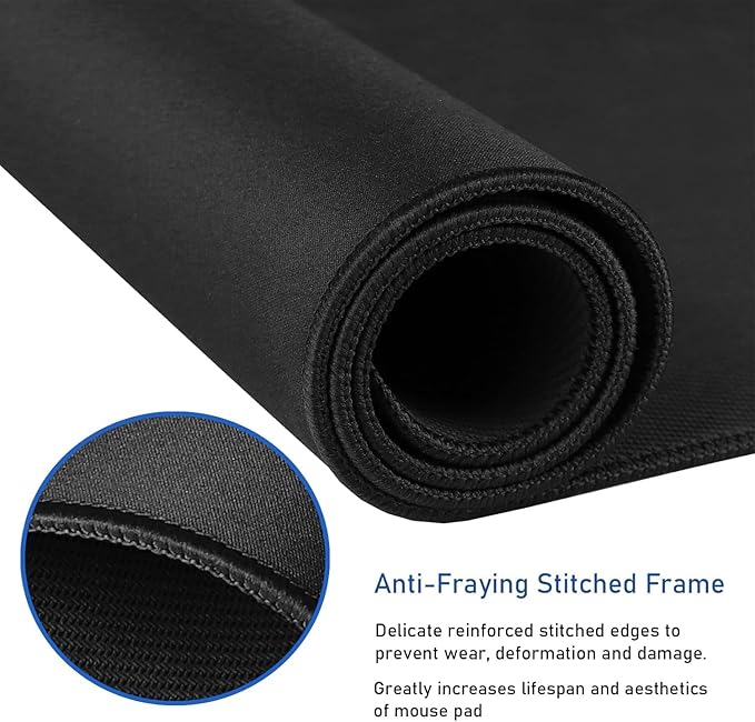 Large Extended Gaming Mouse Pad with Stitched Edges, 47.3 X 23.6 in Desk Pad Durable Non-Slip Natural Rubber Base, Waterproof Computer Keyboard Mat for Esports Pros, Gamer, Desktop, Black