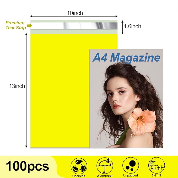 JinRuiKJ Thank You Poly Mailer 10x13 Inch 100 PCS, Shipping Bags for Clothing, Packaging Bags for Small Business, Strong Adhensive, Waterproof and Tear-Resistant Mailing Envelopes, Yellow