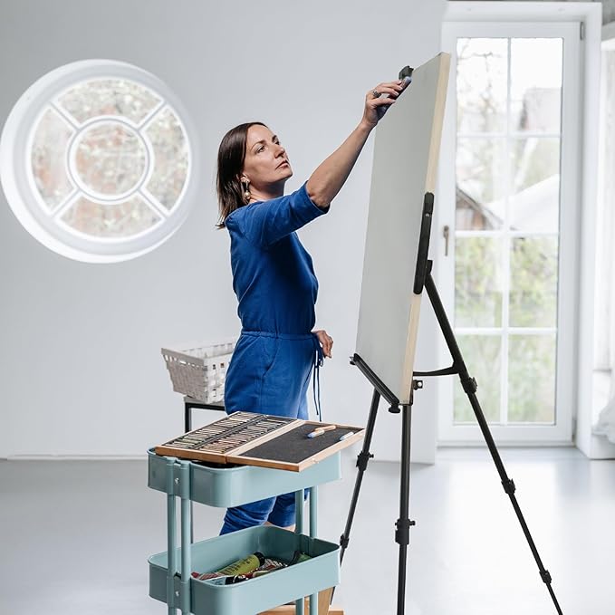 Art Easel for Painting and Display – Adjustable Floor 66 Inch Folding Aluminum Easel Stand for Sign - Table Top Canvas Stand - Portable Drawing Paint Heavy Duty for Artists Adults Holder or Teen