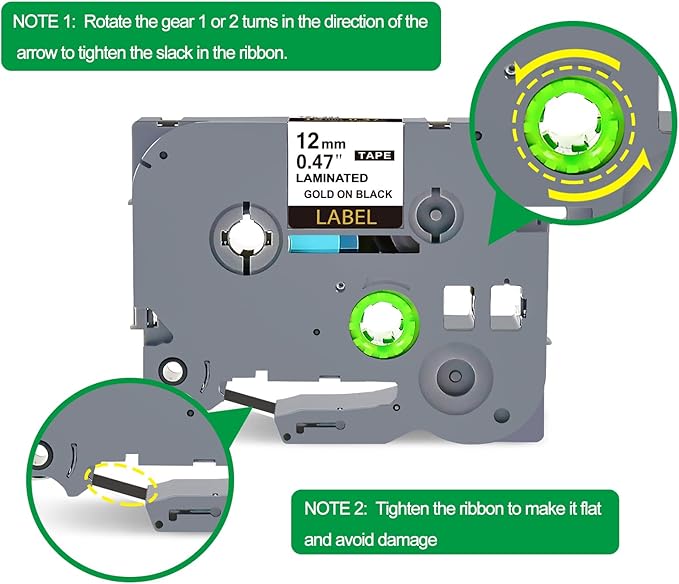 3-Pack 12mm Tz Tape Gold on Black Compatible with Brother P Touch Label Tape Tze-334 Tz Tape 12mm 0.47" Laminated Black, Work for Brother P Touch Label PT-D210 PT-H110 PT-D600 PT-D400 PT-1180