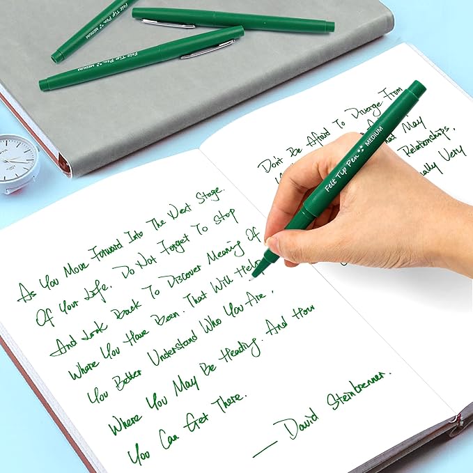 Lelix Felt Tip Pens, 15 Green Pack, 0.7mm Medium Point, Felt Tip Markers Pens for Journaling, Writing, Note Taking, Planner, Perfect for School Office and Art Supplies