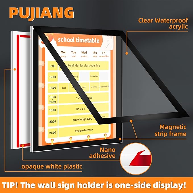 6 Pack Acrylic Sign Holder 8.5x11 Wall Mount,Clear Wall Sign Holder with Tape,Horizontal & Vertical Display,Plastic Sign Holder for Wall Door Glass Window Fridge-No Drilling