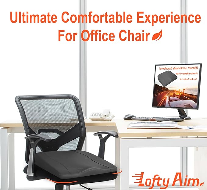 Car Seat Cushion, Comfort Memory Foam Car Cushions for Driving - Sciatica & Lower Back Pain Relief, Driver Seat Pillow for Auto, Office Chair, Wheelchair - Classic Grey