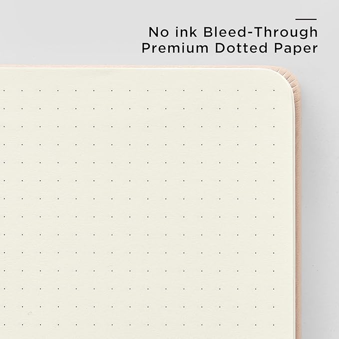 &And Per Se Dotted Journal Notebook, A5 Hardcover Leather Bullet Dotted Journal, 160 Pages 100 gsm Thick Paper，3 Sheets of Stickers Included - 5.7'' x 8''（Apricot）