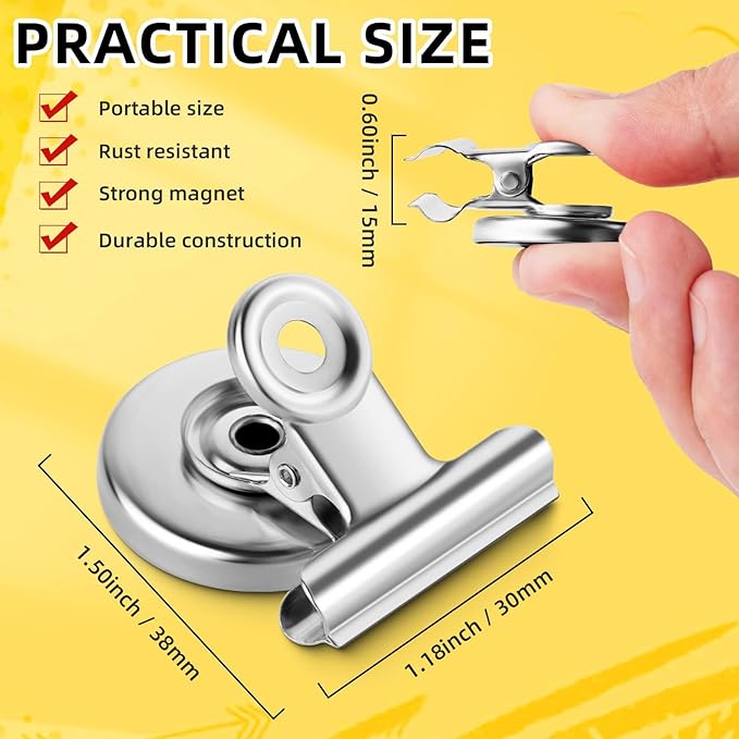 Grtard 12pack Fridge Magnets Refrigerator Magnets Magnetic Clips Heavy Duty Detailed List Display Paper Fasteners on Home& Office& Teaching Silver
