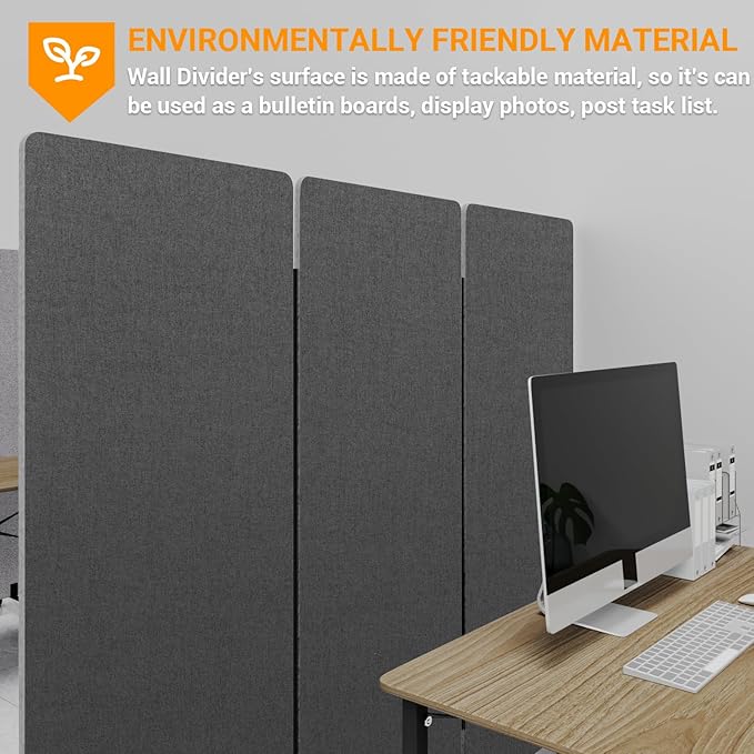Soundproof Room Divider with Wheels, 66in Office Dividers for Sound Proofing & Reducing, 3 Panel Sound Proof Dividers for Office Partitions Portable Temporary Wall Acoustic Wall Divider，Dark Grey