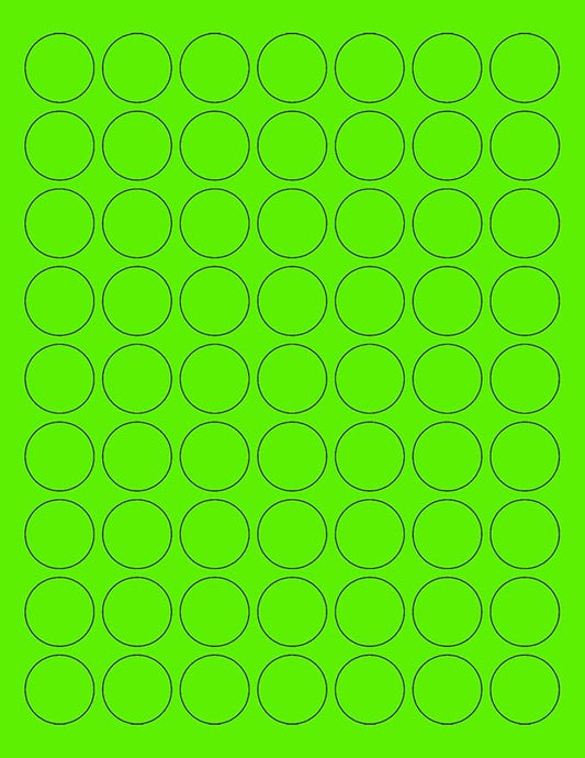 NextDayLabels - 8-1/2 x 11 Neon Color High Light Fluorescent Labels for Laser & Inkjet Printer (Green Fluorescent, 1" Round - 63 per Page - 6300 Labels)
