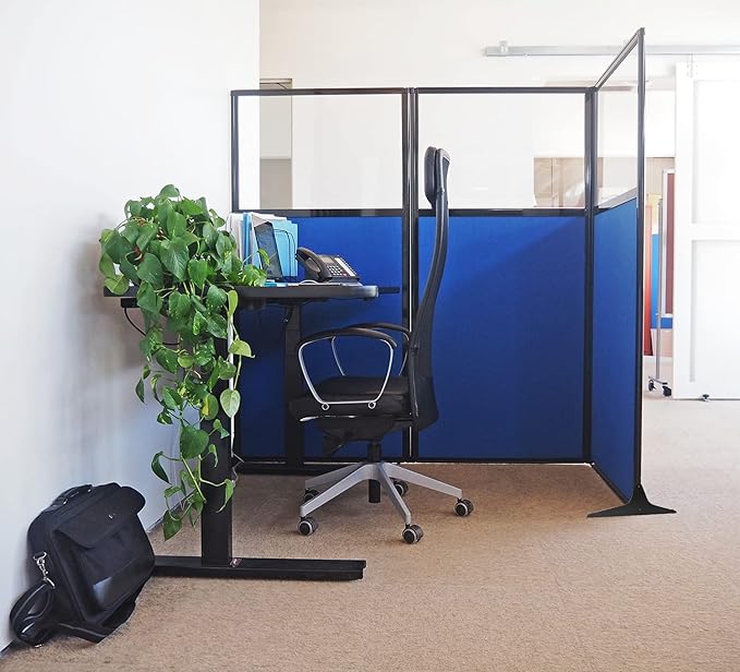 Versare Workstation Partition | Portable Wall Divider | Modern Office Cubicle | Free Standing Privacy Screen | Flexible Work Space | 66" x 70" W/Window, Red Fabric Panels