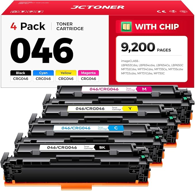 046 Toner Cartridge Set 4-Pack MF733Cdw Toner Replacement for Canon 046 CRG-046 046H Compatible with Canon Color imageCLASS MF733Cdw MF731Cdw MF735Cdw LBP654Cdw Printer Ink (Black Cyan Yellow Magenta)