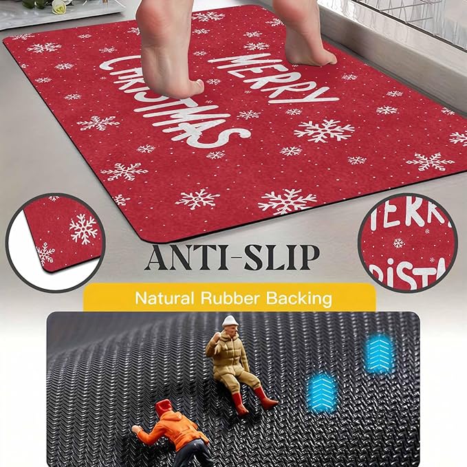 Christmas Door Mat for Indoor Outdoor Merry Christmas Snowflakes Welcome Mat Home Decor Non-Slip Rug Perfect for Front Door and Entryway Easy Clean, 18" x 30"Inch