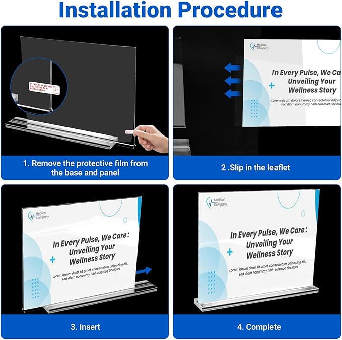 6 Pack Acrylic Sign Holder 11 x 8.5 Horizontal, Double-Sided Clear Sign Holder Plastic Stands for Display, T Shape Acrylic Table Sign Stands for Office Store Restaurants Wedding Party Decoration
