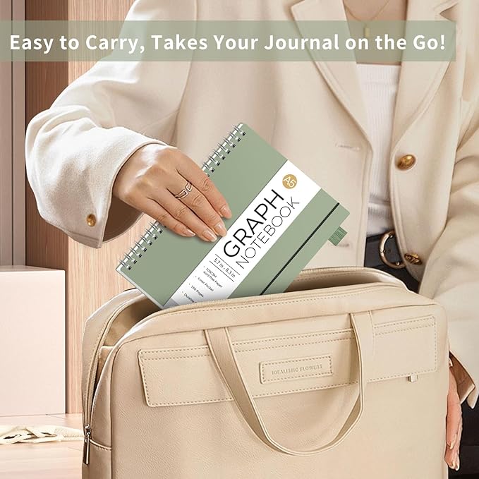 AHGXG Graph Paper Notebook - Spiral Notebook Journal 160 Pages, A5 Graph Notebook 5.7" x 8.3", 100 gsm Thick Grid Paper, Waterproof Plastic Cover, for School Writing Engineering Math, Sage Green