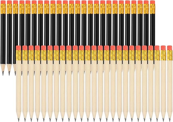 MECCANIXITY Golf Pencils with Erasers, 4" HB Mini Half Pencils Pre Sharpened Small Pens for Wedding Bridal Shower Game Office Writing Drawing(Wood Color/Black, Pack of 50)