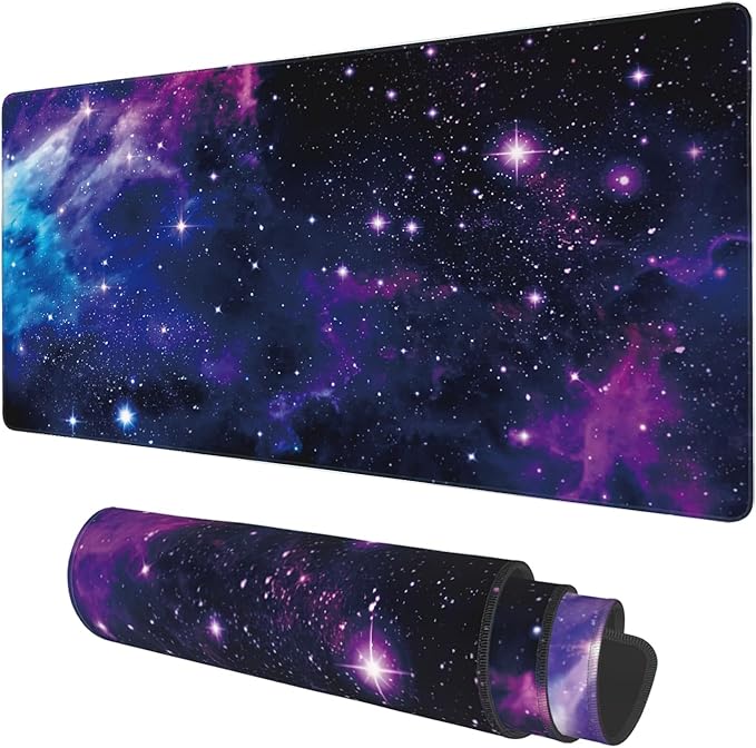 Desk Mat, Galaxy Nebula Universe Space Extended Gaming Mouse Pad Large, Big Mouse Pad with Non-Slip Base and Stitched Edge, Long Computer Keyboard Mouse Mat for Home Office