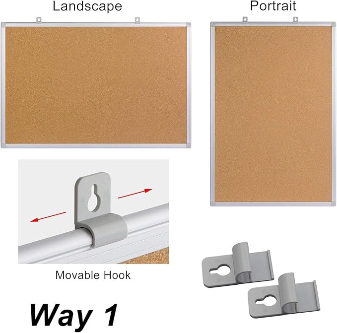 Board2by 2-Pack Cork Board Bulletin Board 24 x 18, Silver Aluminium Framed Corkboard, Office Board for Wall Cork, Large Wall Mounted Notice Pin Board for Home, Office and School