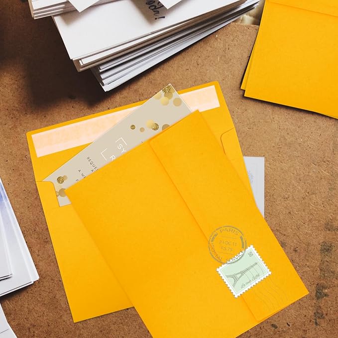 Joyberg 50 Pack Yellow 5x7 Envelopes - Self Seal for Weddings, Photos, Greeting Cards & Mailing