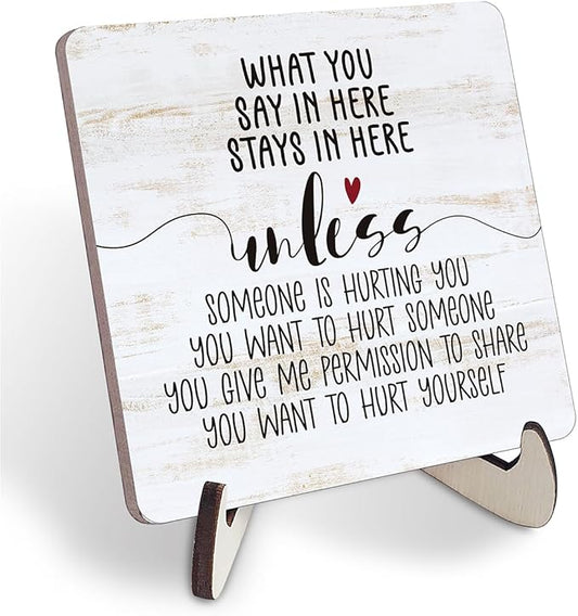 Wooden Mental Health Plaque - Desk Sign for Psychology, Therapy & Counseling Offices