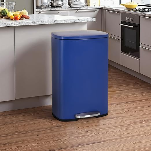 PayLessHere Stainless Steel Trash Can with Lid - Removable Inner Bucket, Foot Pedal Soft Close for Office, Home, Kitchen Garbage Bin (Deep Blue, 13 G)