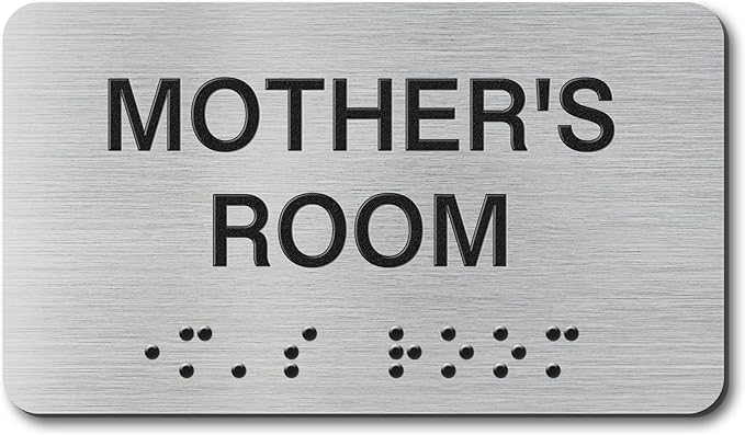 Mothers's Room Signs with Raised Text & Grade 2 Braille, Brushed Aluminum/Silver Finish Easy Install with Double-Sided Tape, ADA Compliant Mothers's Room Door Sign for Businesses & Offices