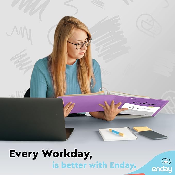 1 Inch 3 Ring Binder 1” Binder Purple Clear View Cover with 2 Inside Pockets, Colored School Supplies Office and Home Binders – by Enday