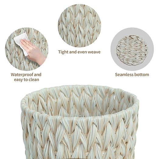 Endymion 2 Gallon Wicker Trash Can,Boho Decorative Small Bathroom Trash Can,Waterproof Round Waste Basket for Bedroom,Office