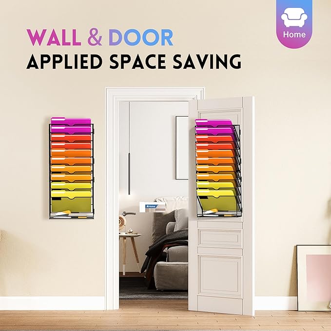 11-Tier Wall File Organizer Hanging File Holder Mail Organizer for Papers, Folders, Document, Mesh Magazine Rack for Office Home School, Black