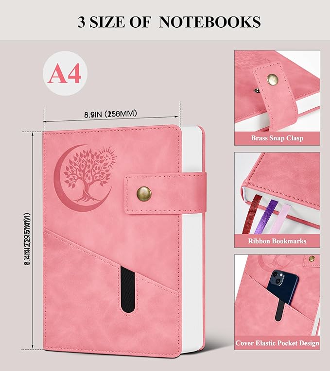 365 Page Thick Lined Journal Notebook for Men Women, A4 Large Leather Journals for Writing, Hardcover Notebooks for Work, School, Note Taking, Business, Travel Diary, College Ruled 8.5" x 11"