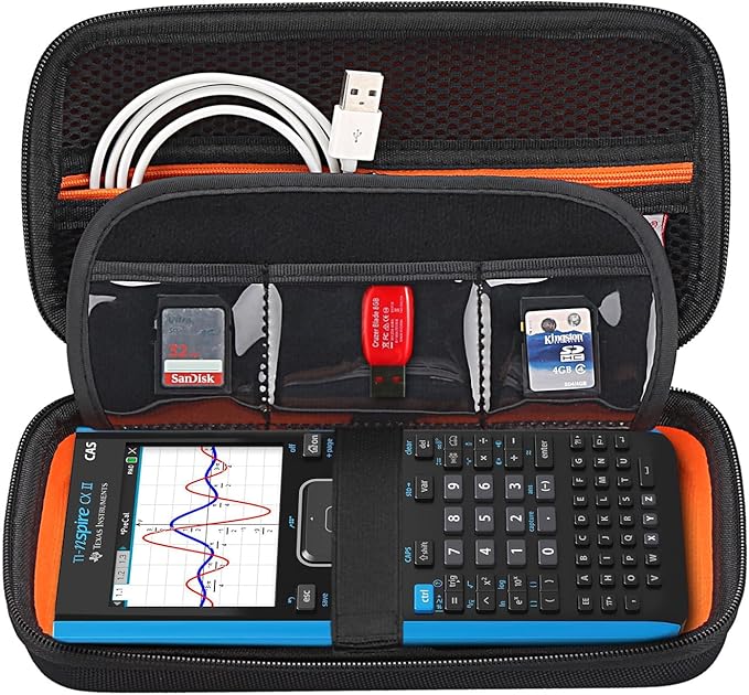 BOVKE Calculator Case for Texas Instruments TI-Nspire CX II CAS/CX II/CX CAS/CX Color Graphing Calculator and More - Extra Mesh Pocket for USB Cables and Other Accessories, Black
