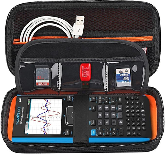BOVKE Calculator Case for Texas Instruments TI-Nspire CX II CAS/CX II/CX CAS/CX Color Graphing Calculator and More - Extra Mesh Pocket for USB Cables and Other Accessories, Black