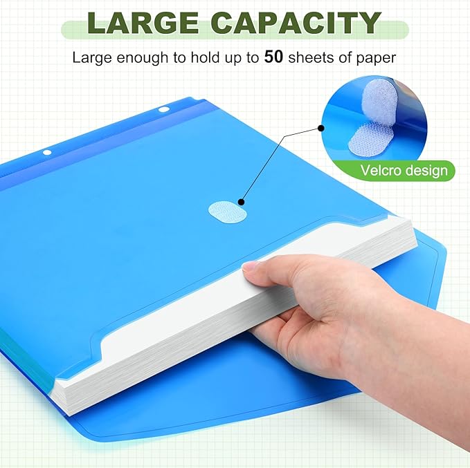 Sooez 12 Pack Binder Folders Organizer with Space-Saving Closure, Super Heavyweight Binder Pockets for 3 Ring Binder, High Capacity Binder Pouch, Side Loading, School Supplies, Letter Size, 4 Colors