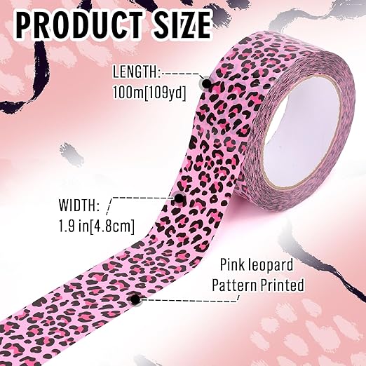 Whaline 109 Yard Leopard Print Packing Tape Pink Waterproof Shipping Tape Pink Safari Jungle Leopard Gift Wrapping Tape for Small Business DIY Crafts Box Carton Decor