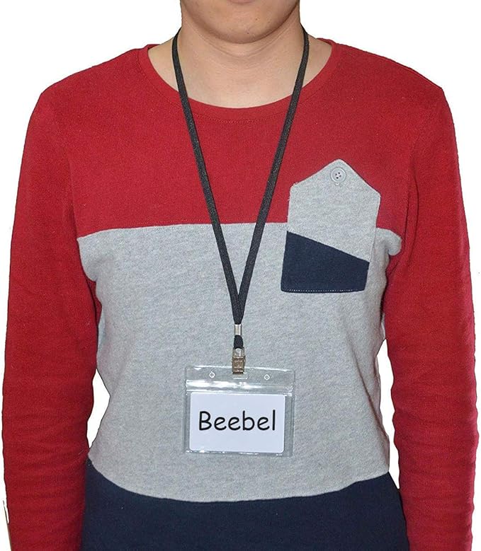 Lanyard 100 Pack Black Badge Lanyards Flat Lanyards Round 32" with Badge Clip (Navy Blue)