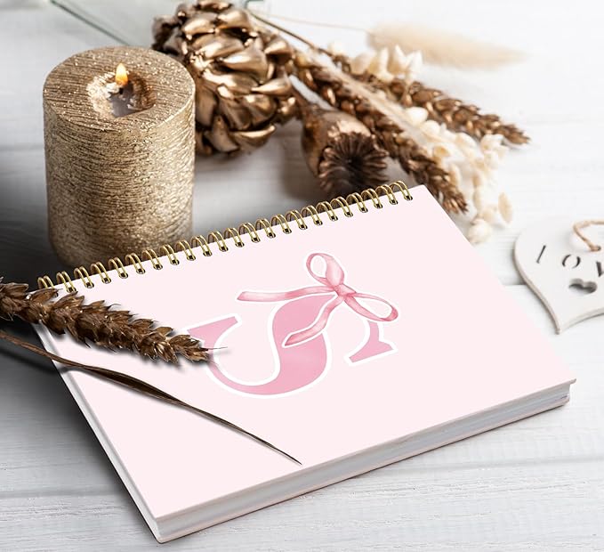 Coquette Trendy Preppy Pink Bow Spiral Notebook,Initial S Journal Personalized Teen Girl Gifts,Monogrammed Gifts for Women Teen Girl,College Ruled Hardcover Spiral Notebook 5.5 x 8.3
