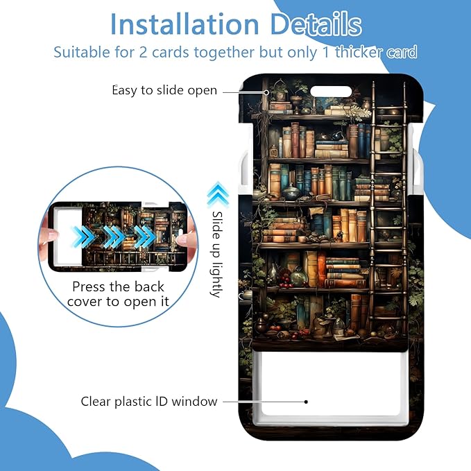 Lanyards for Id Holder, Bookshelf ID Badge Holder with Retractable Lanyard, ID Holder with Badge Reel Clips, Name Tag ID Card Holder Teacher Women Doctor Office Gift