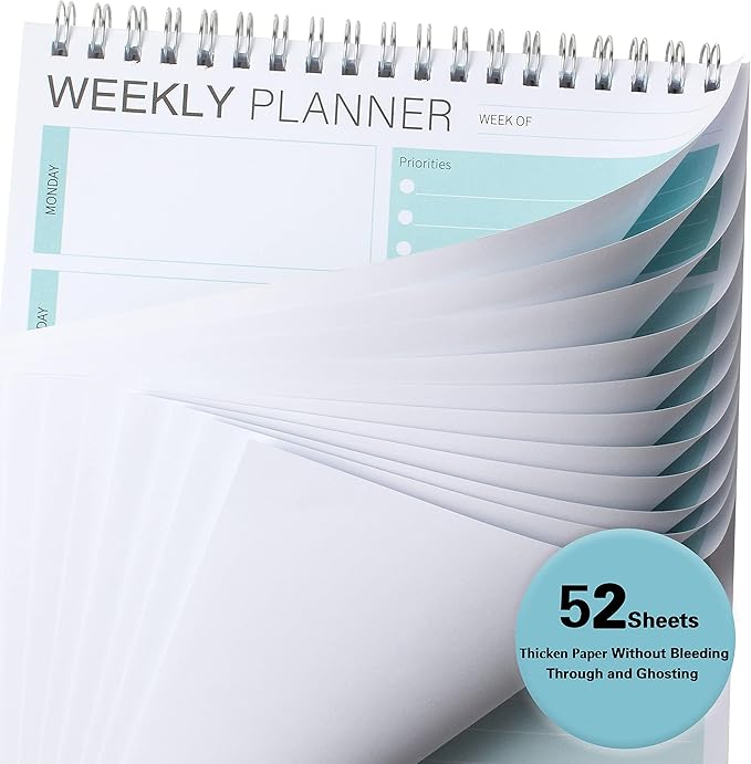 3PC Weekly Planner Notepad,Spiral To Do List Undated Planning Pad, Weekly Organizer for Students, Weekly Agenda for Work & Daily Life, 52 Sheets, 6.5 x 9.8 in (Green)
