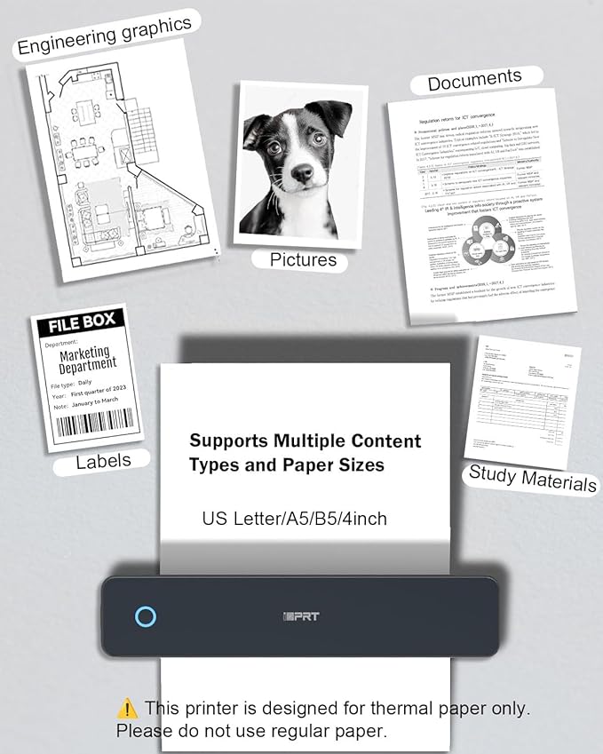 iDPRT Inkless Portable Printer for Travel, 300DPI Wireless Thermal Printer Support 8.5 x 11 Inch US Letter, A4, Small Bluetooth Printers Compatible with iOS, Android Laptop for Office Car Home, Black