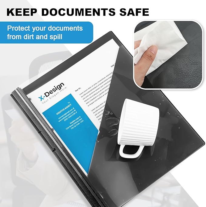 Teling 24 Pcs Clear Report Cover with 3 Prongs, Plastic Report Presentation Folders 90 Sheet Capacity Resume Document Covers for School Office(Black)