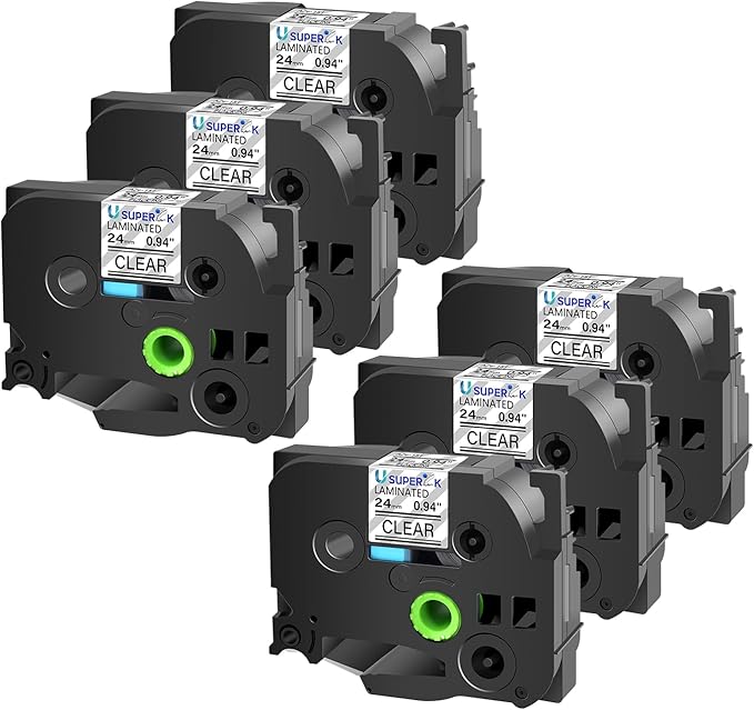 6PK 24mm Clear Label Tape Compatible for Brother P-Touch Label Maker Tape TZe-151 1 Inch TZe TZ Label Tape TZ-151 TZe151 TZ151 24mm 0.94'' Laminated Clear Tape for PT-D600 D610BT P700