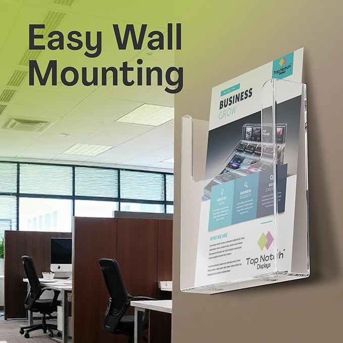 Acrylic Brochure Holder for Wall Mounting, Clear Display for 8.5" x 11" Flyers, Literature Holder for Magazines, Pamphlets, Menus, Includes Screws & Plastic Anchors – Pack of 2